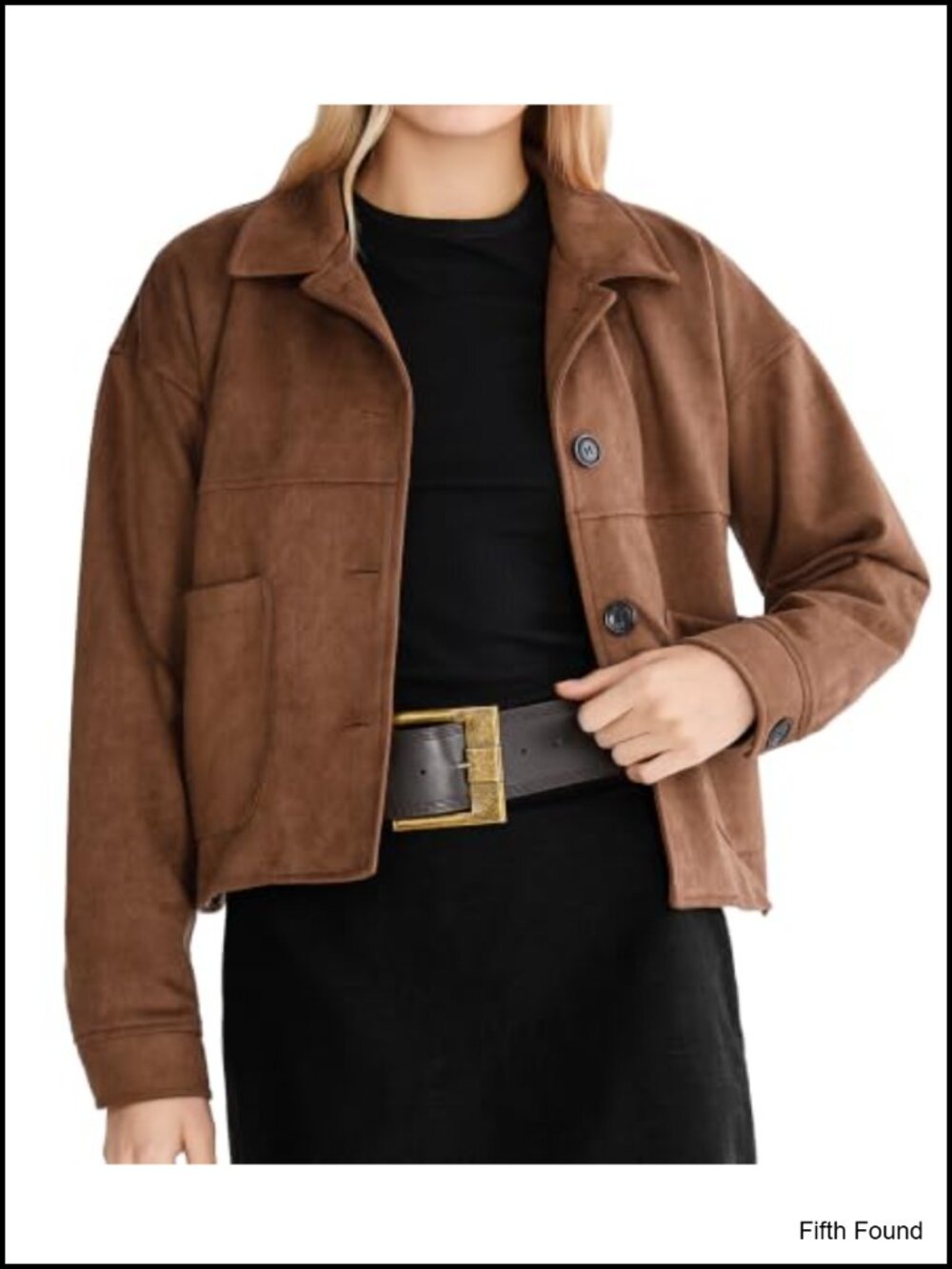 Faux Suede Cropped Jacket Relaxed Fit Button Pockets Women
